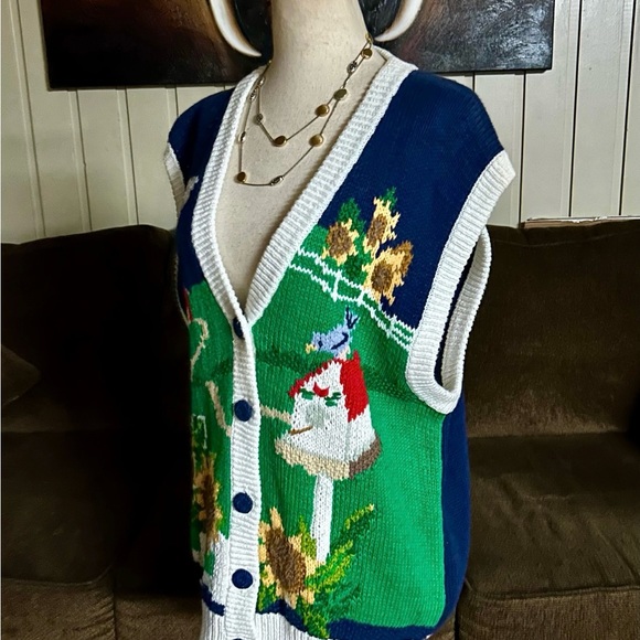 P’ Galli Designs~Blue/Green Medium Vest W/Sunflower & Barn Scene Embroidery (New - Picture 7 of 14